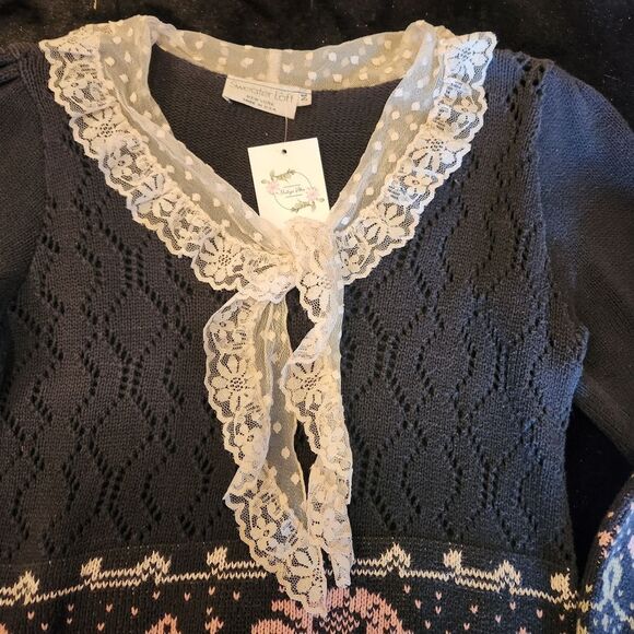 Sweater Loft New York Vintage Lace Trim Sweater Blue Size Medium - Picture 3 of 9